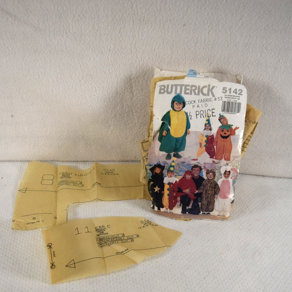 VTG Butterick Sewing Pattern 8 Kids' Halloween Costumes Used Instructions